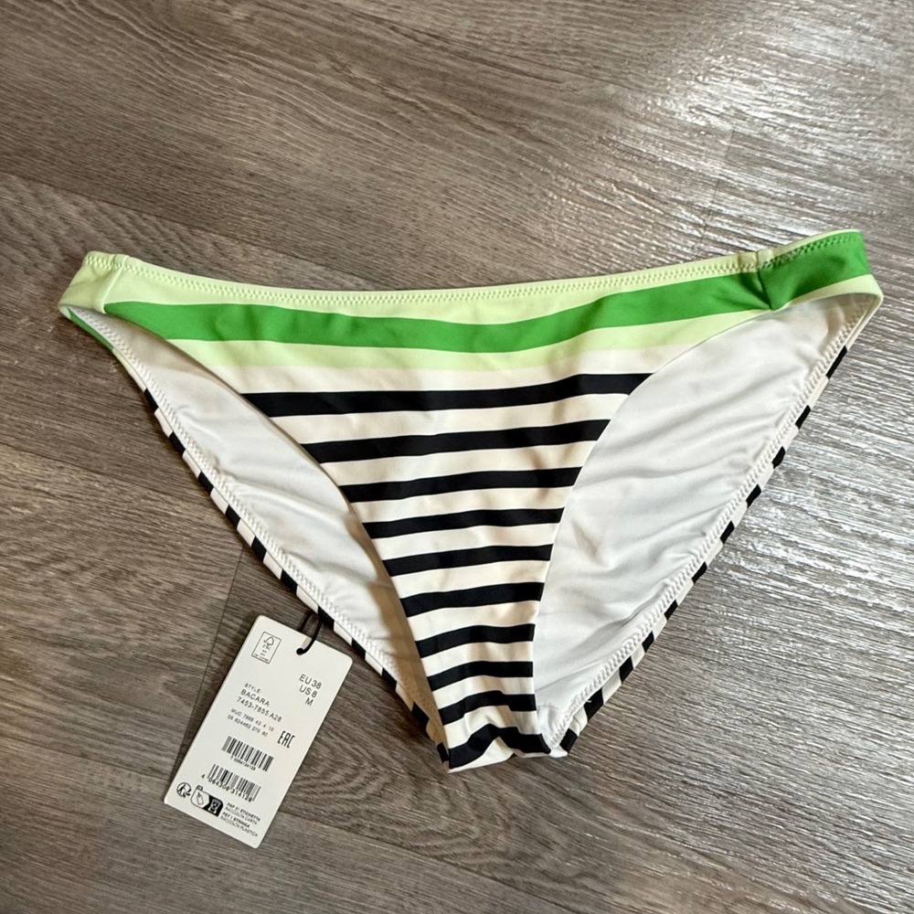 Bogner Fire + Ice Bacara Striped Bikini Bottoms Green Black White US 8 M NEW